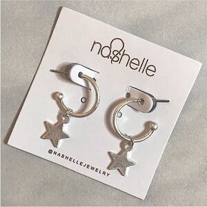 nashelle HARLOW Drop Star Earrings in Silver, Hoop Earrings with Star Charms